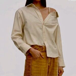 OAK + FORT Beige Button-Down Shirt XS